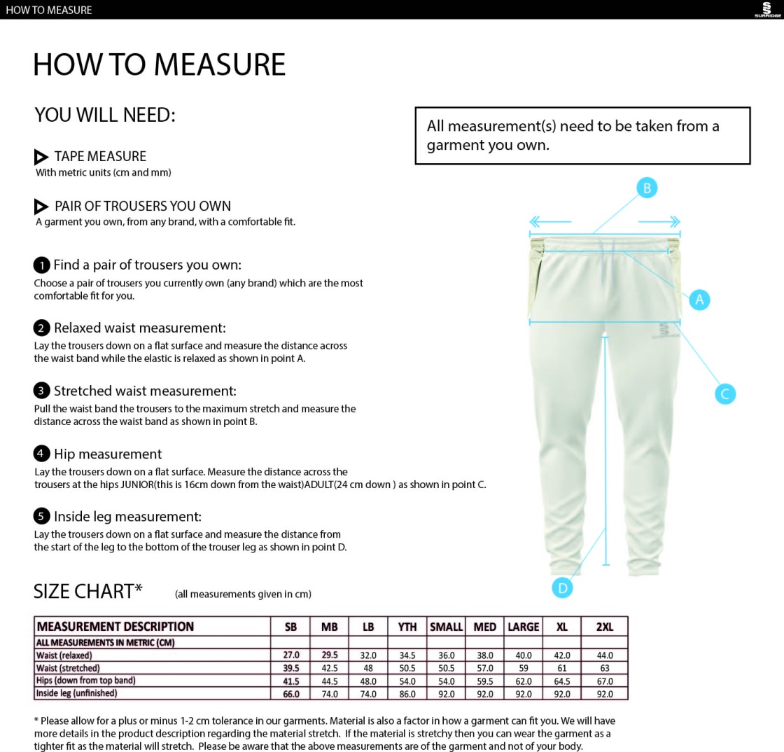 northchurch cc Blade Playing Pant : Black - Size Guide