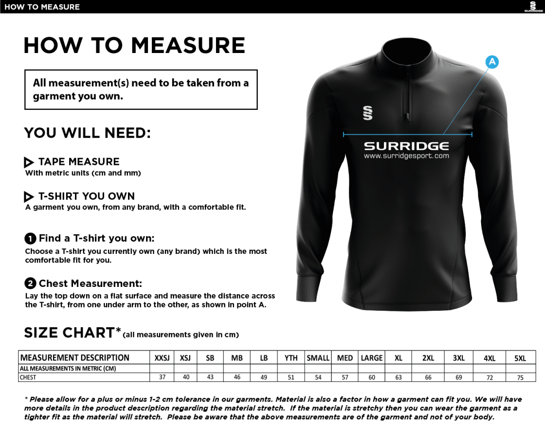 Blade Performance Top : Black / Amber / White - Size Guide