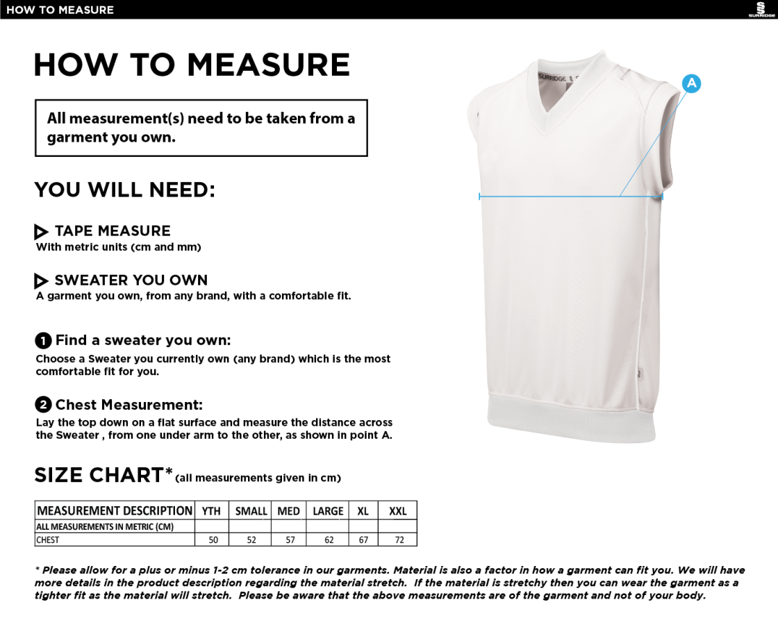 Pre-Order - Northchurch CC Sleeveless Sweater - Size Guide