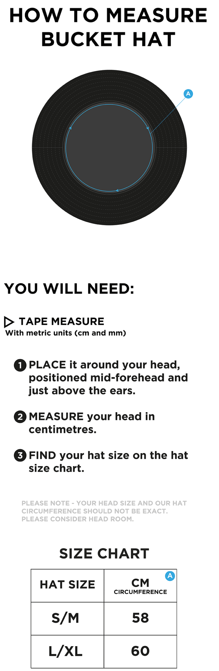 NORTHCHURCH CC Dual Bucket Hat - Black - Size Guide